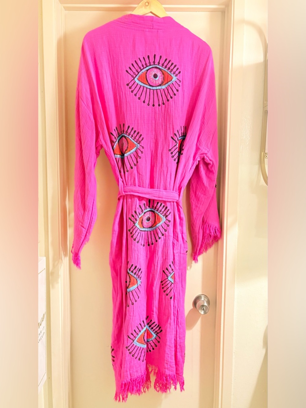 Bright Pink Embroidered Eye Robe - Women Intimates & Sleepwear - Picture 2 of 5